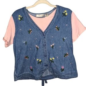 Y2K vintage Lemon Grass Grandma ferry core Cottage denim layered shirt size PL